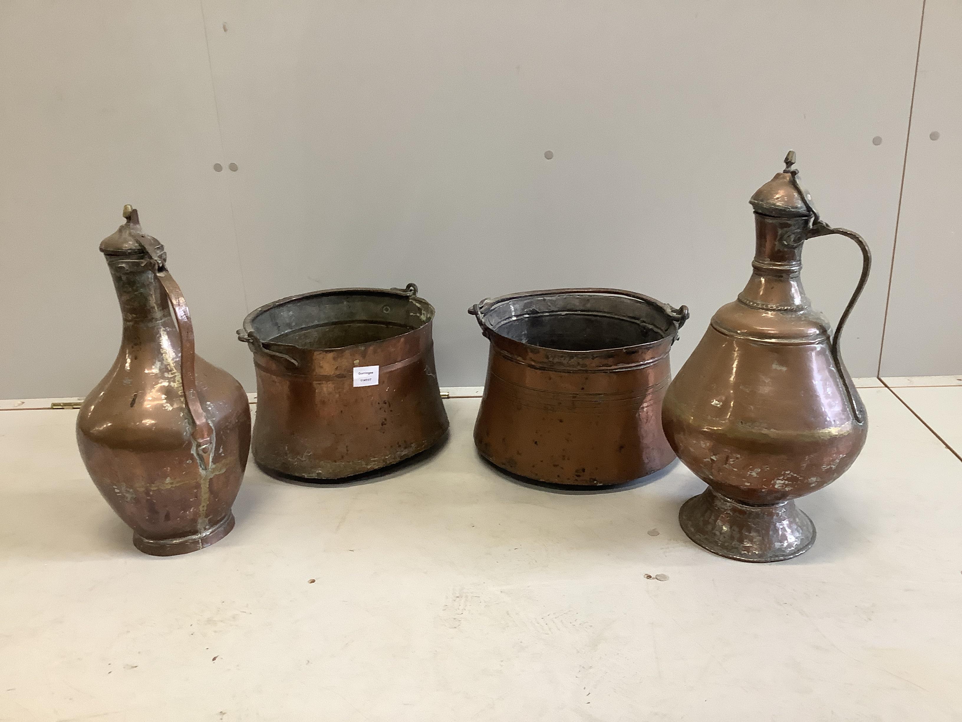 Four copper pots